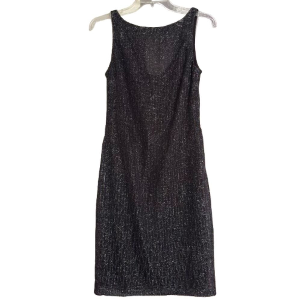 Andrea Polizzi for Rex Lester Black Shimmer Scoop Back Sheath Dress Size 6 #BD